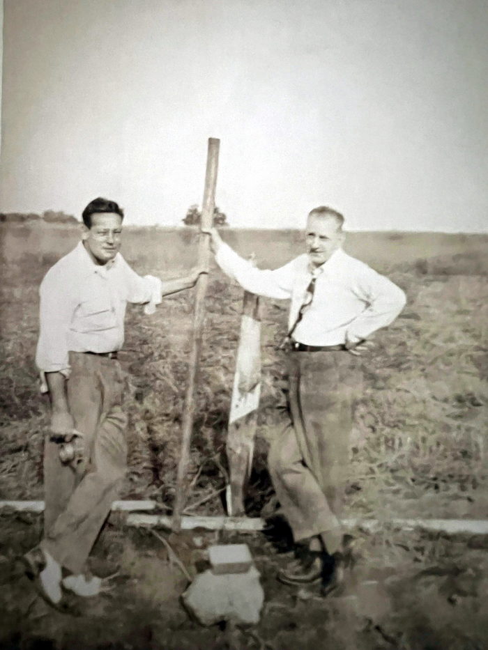 Coldwater Drive-In Theatre - Coldwater Drive-In Two Men Posing At Site Al Johnson 1949  (newer photo)
